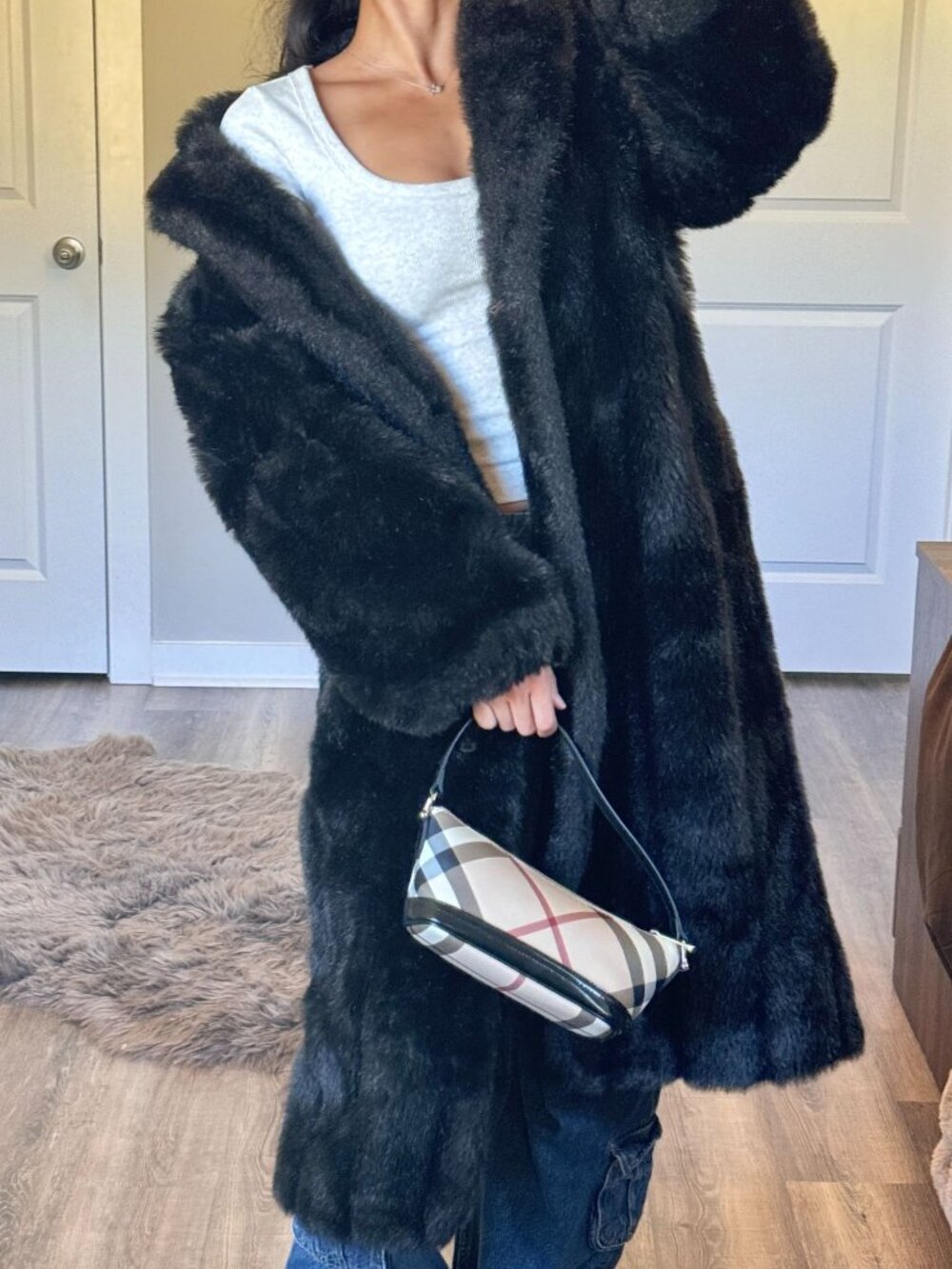 Vintage 90s American Signature Long Faux Fur Coat Sz 16 Plush Old Money Luxury